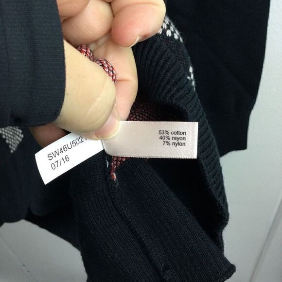 The Limited Black Button Front Cardigan Sweater with Cream & Red Plaid - Small - Picture 7 of 7